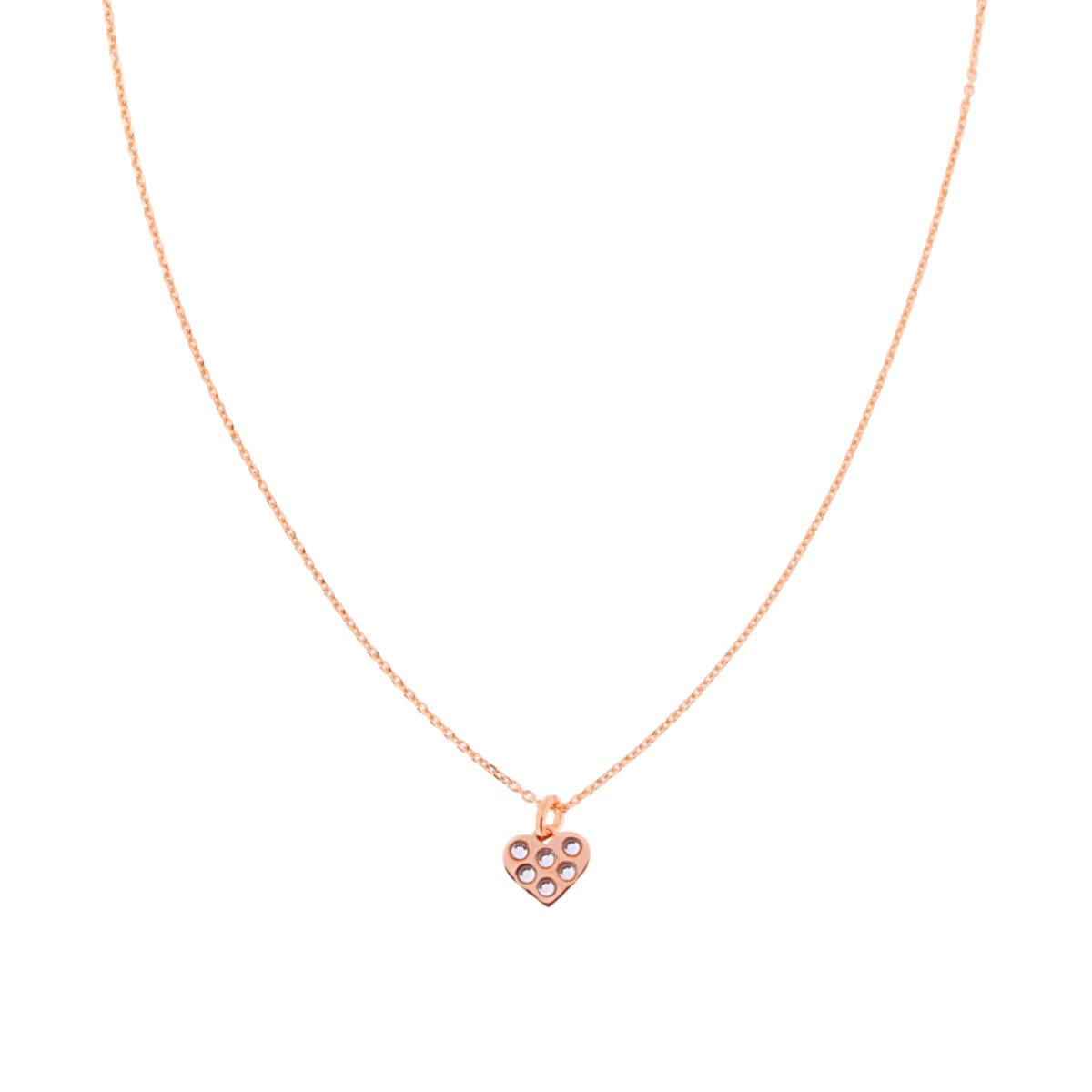 Collana Catena Forzatina Diamantata con Cuore e Crystal Bianchi in ARGENTO 925 Galvanica Rosa