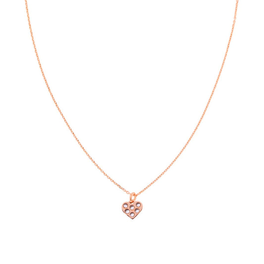 Collana Catena Forzatina Diamantata con Cuore e Crystal Bianchi in ARGENTO 925 Galvanica Rosa