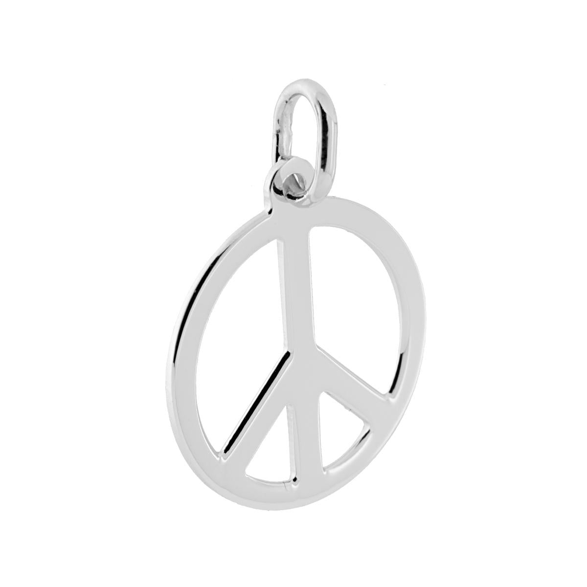 Ciondolo Plain a forma di Simbolo della Pace con finitura liscia e lucida.<BR>Made in Italy