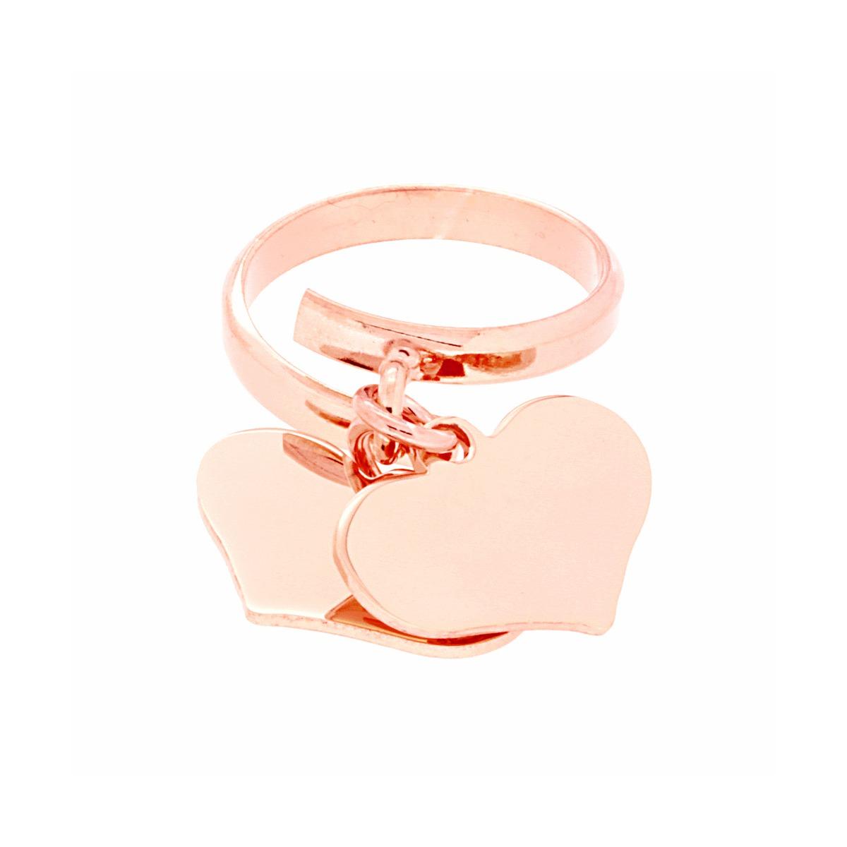 Anello Amore Love con due Cuori pendenti plain mm 18 in ARGENTO 925 Galvanica Rosa