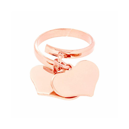 Anello Amore Love con due Cuori pendenti plain mm 18 in ARGENTO 925 Galvanica Rosa