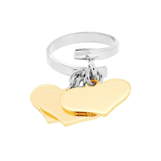 Anello Amore Love con tre Cuori Oro pendenti plain mm 18 in ARGENTO 925 Galvanica Rodio