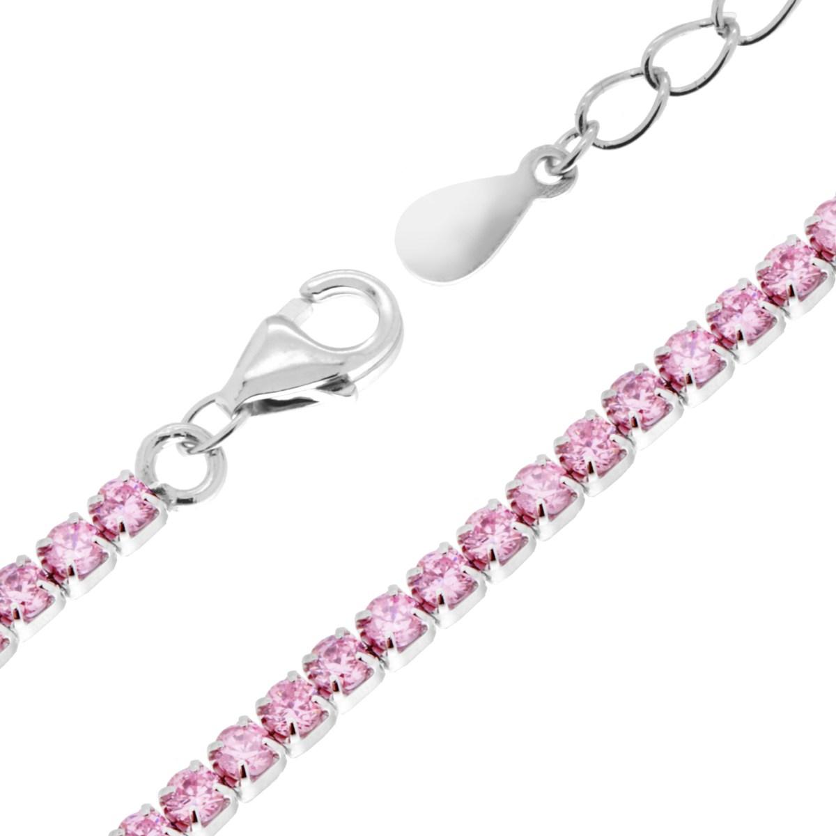 Bracciale Tennis Griffe cm 17+3 con Zirconi mm 2 Rosa in ARGENTO 925 Galvanica Rodio