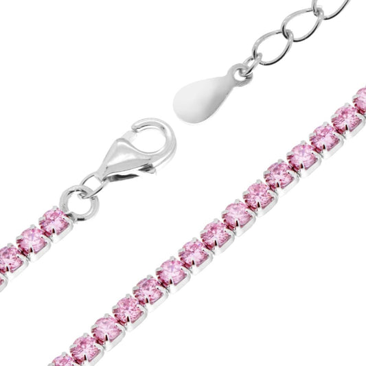 Bracciale Tennis Griffe cm 17+3 con Zirconi mm 2 Rosa in ARGENTO 925 Galvanica Rodio
