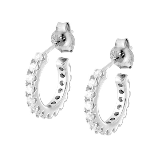 Orecchini Cerchio mm 15 con Zirconi Bianchi in ARGENTO 925 Galvanica Rodio