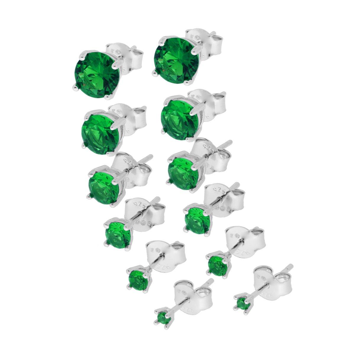 Orecchini Punto Luce Tondo mm 2/3/4/5/6/7 con Zircone Verde Smeraldo in ARGENTO 925 Galvanica Rodio
