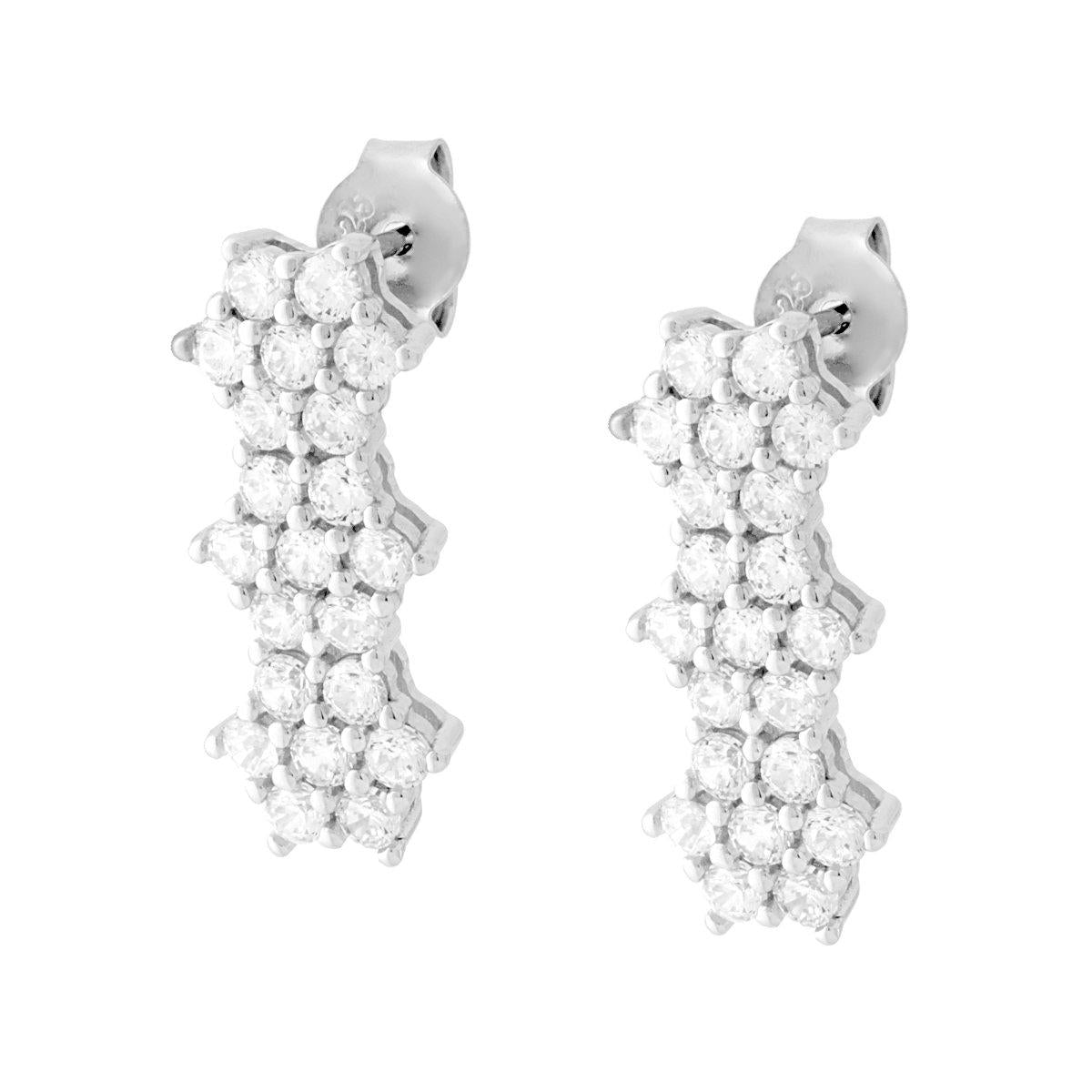 Orecchini Trilogy tre Fiori con Zirconi Bianchi in ARGENTO 925 Galvanica Rodio