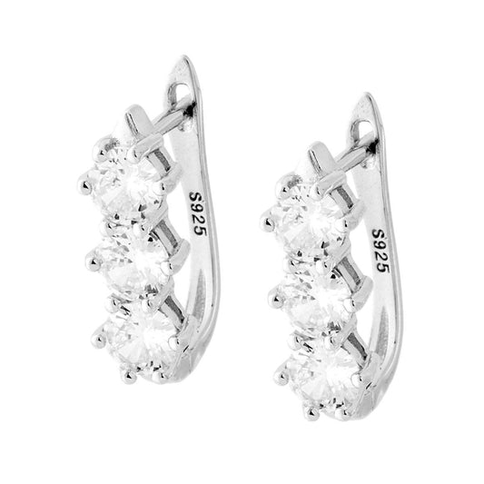 Orecchini a Scatto Inglese Trilogy con Zirconi Bianchi mm 5 in ARGENTO 925 Galvanica Rodio