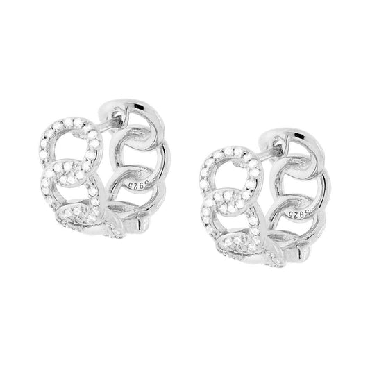 Orecchini Cerchio Catena Grumetta con Zirconi Bianchi in ARGENTO 925 Galvanica Rodio