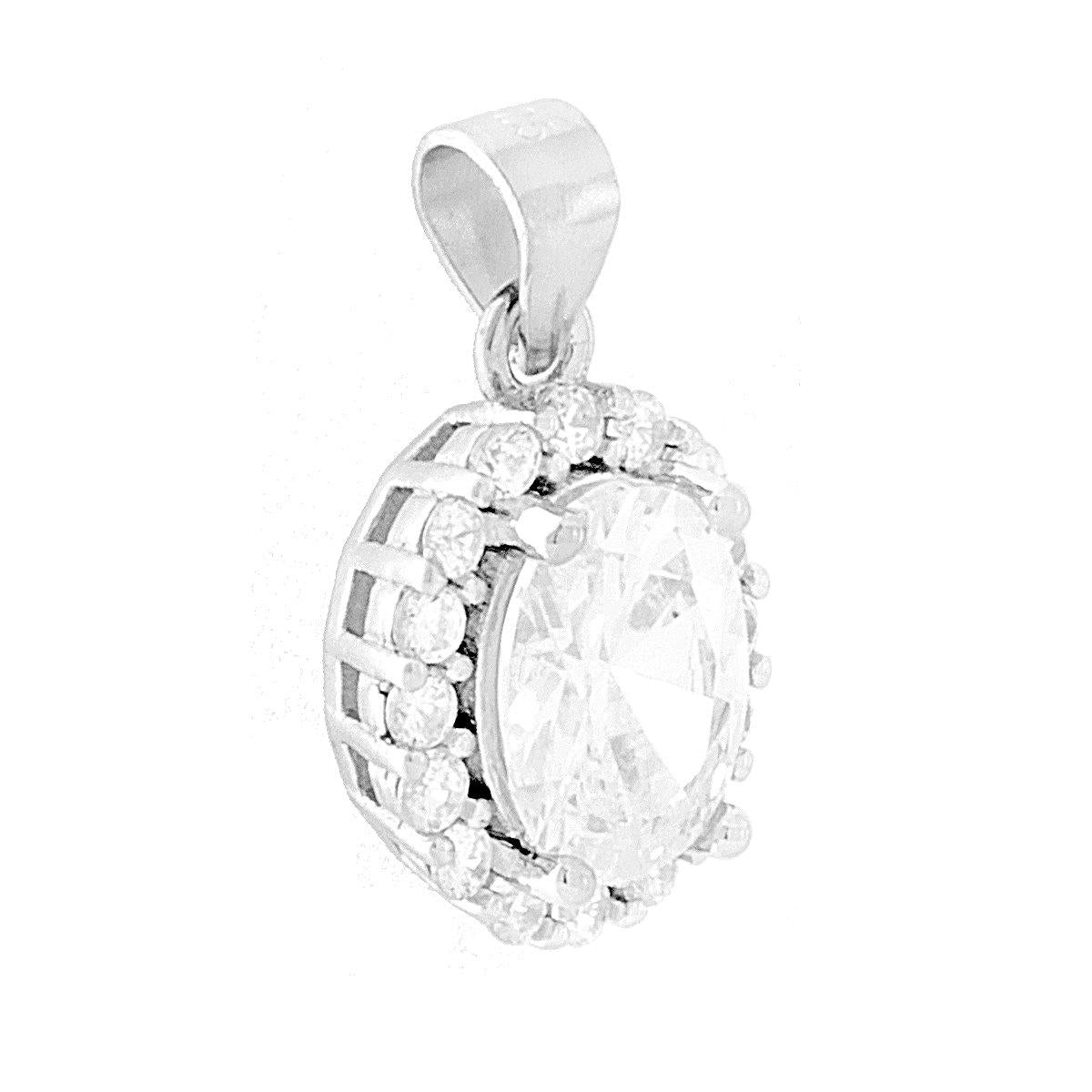Ciondolo di forma Ovale con Zircone Bianco e Zirconi Bianchi incastonati a giro.