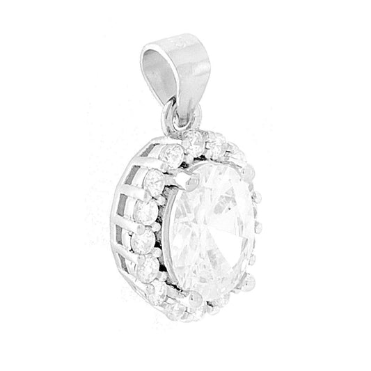 Ciondolo di forma Ovale con Zircone Bianco e Zirconi Bianchi incastonati a giro.