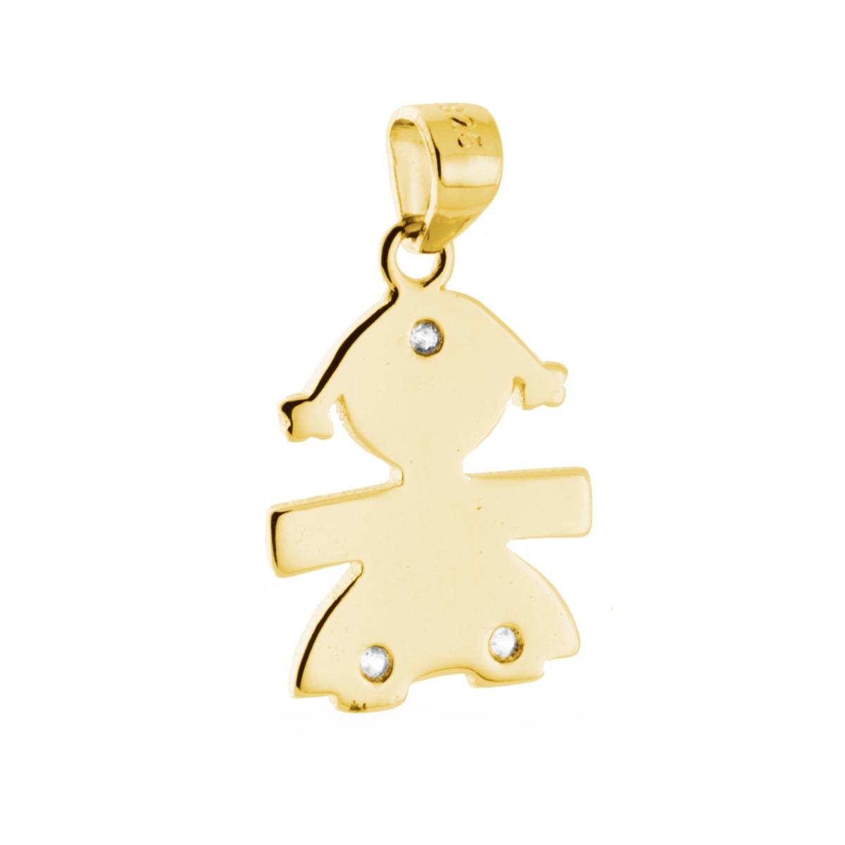 Ciondolo a forma di Bimba con finitura lucida e tre punti Zirconi Bianchi.