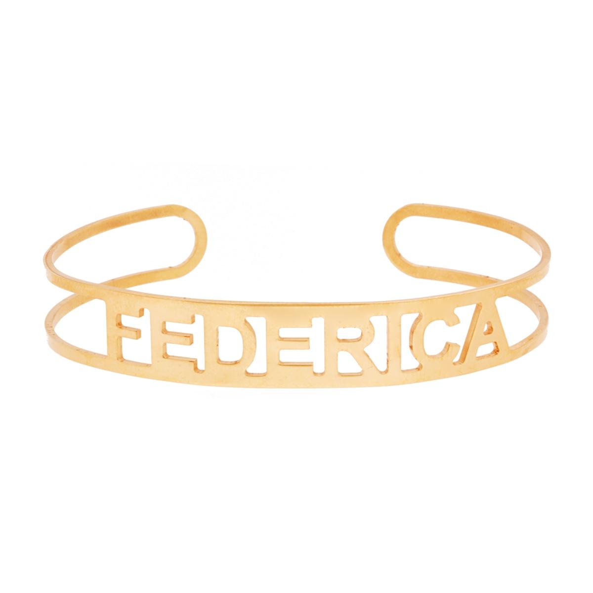Bracciale Rigido con nome FEDERICA in ARGENTO 925 Galvanica Oro
