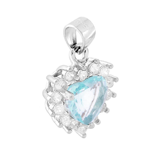 Ciondolo a forma di Cuore con Zircone Acquamarina e Zirconi Bianchi incastonati a giro.