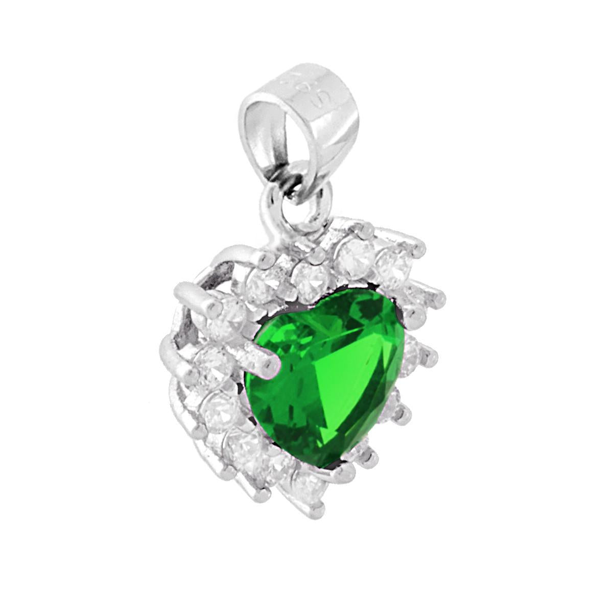 Ciondolo a forma di Cuore con Zircone Verde Smeraldo e Zirconi Bianchi incastonati a giro.