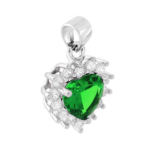 Ciondolo a forma di Cuore con Zircone Verde Smeraldo e Zirconi Bianchi incastonati a giro.
