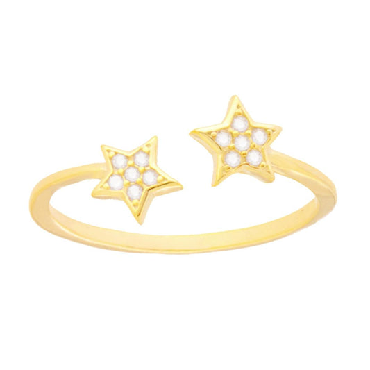 Anello Stelle con Cubica Zirconia Bianchi in ARGENTO 925 Galvanica Oro
