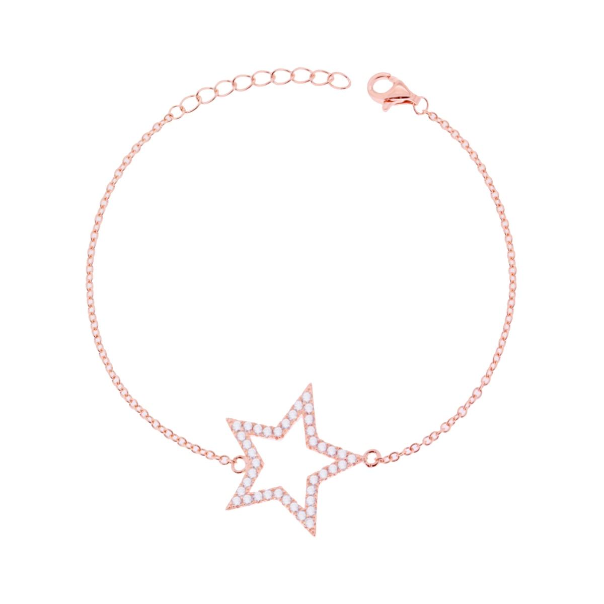 Bracciale Catena Forzatina con Stella centrale e Zirconi Bianchi in ARGENTO 925 Galvanica Rosa