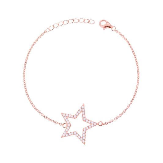 Bracciale Catena Forzatina con Stella centrale e Zirconi Bianchi in ARGENTO 925 Galvanica Rosa