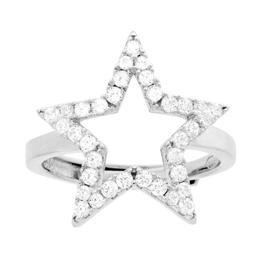 Anello Stella con Cubic Zirconia Bianchi in ARGENTO 925 Galvanica Rodio