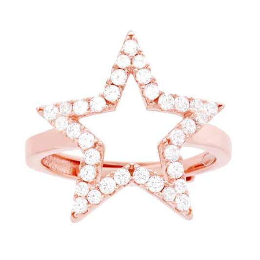 Anello Stella con Cubic Zirconia Bianchi in ARGENTO 925 Galvanica Rosa