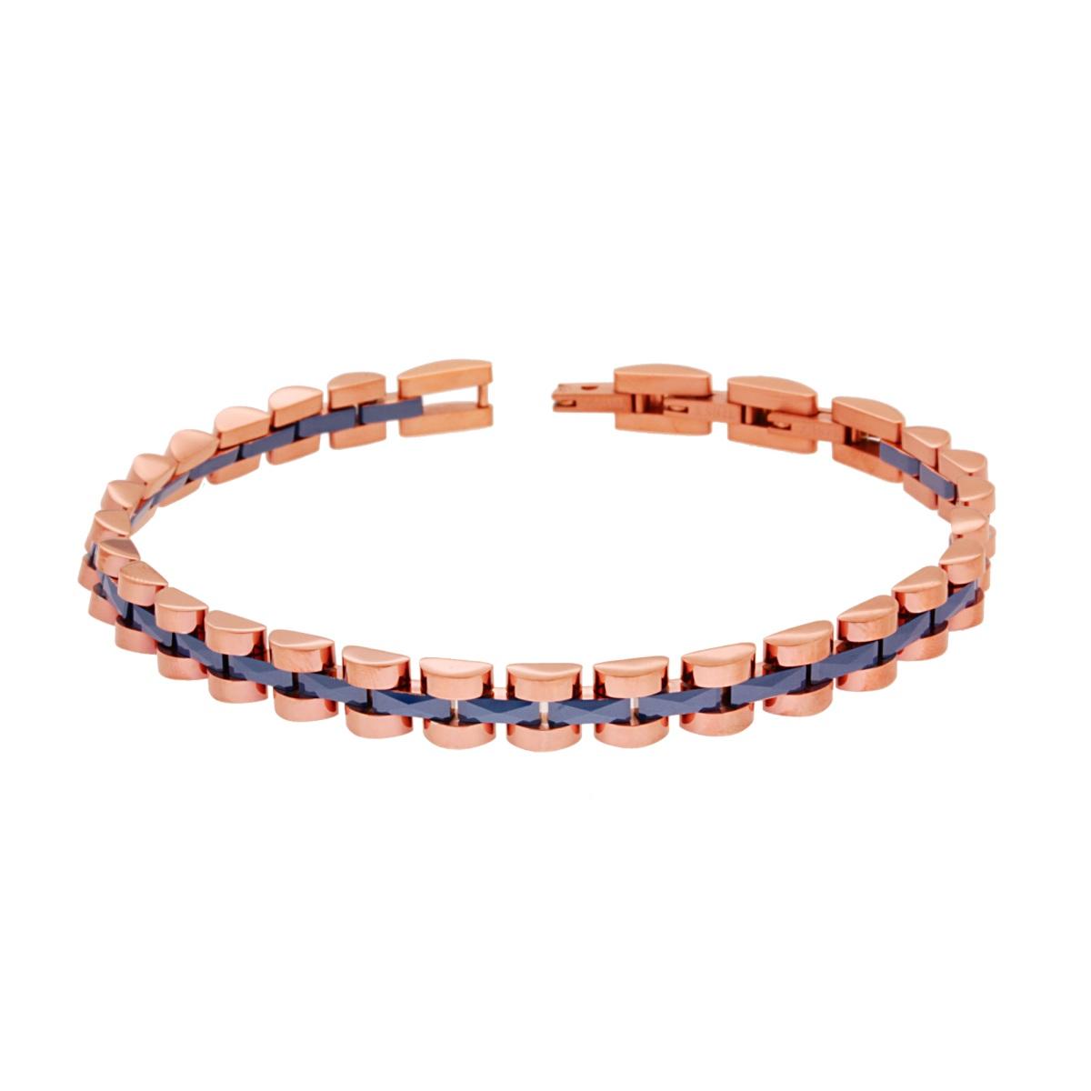 Bracciale Imperniato in Galvanica Rosa con Ceramica Blu in ACCIAIO
