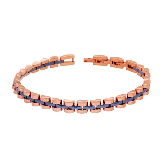 Bracciale Imperniato in Galvanica Rosa con Ceramica Blu in ACCIAIO