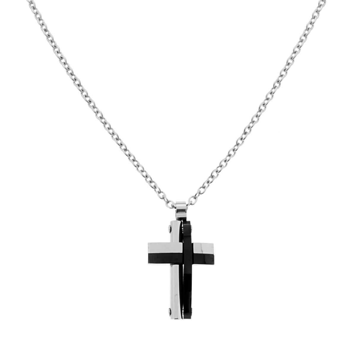 Collana Catena Forzatina con Croce Laccata colore Nero in ACCIAIO