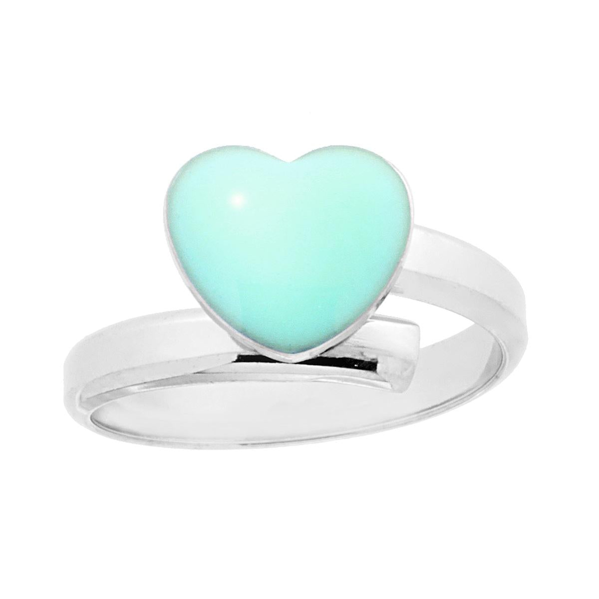 Anello Amore con Cuore Smalto Verde acqua in ARGENTO 925 Galvanica Rodio