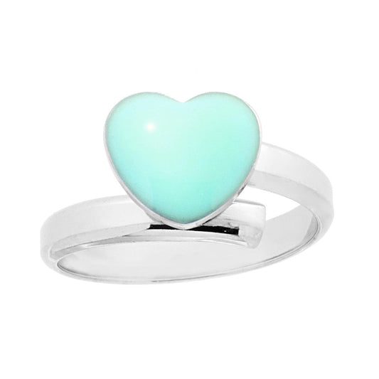 Anello Amore con Cuore Smalto Verde acqua in ARGENTO 925 Galvanica Rodio