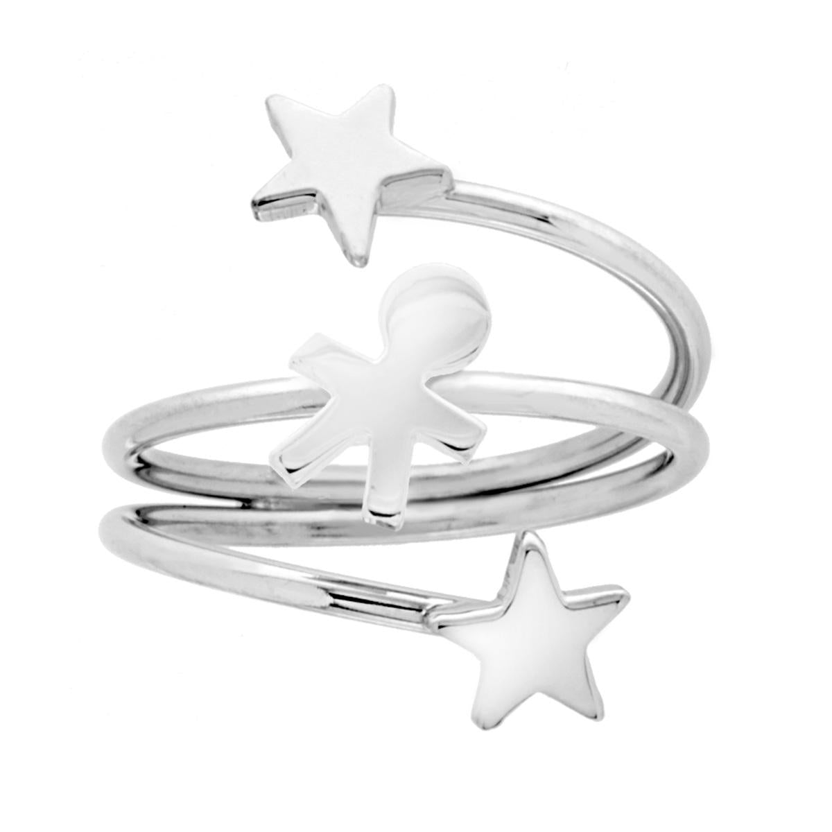 Anello Famiglia con figlio bimbo e due Stelle in ARGENTO 925 Galvanica Rodio