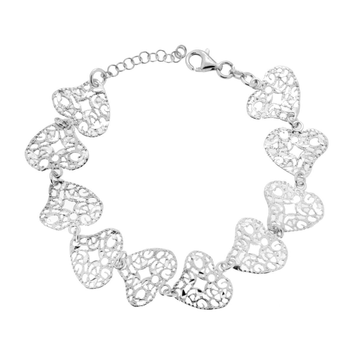 Bracciale con Cuori traforati effetto Filigrana in ARGENTO 925 Galvanica Rodio