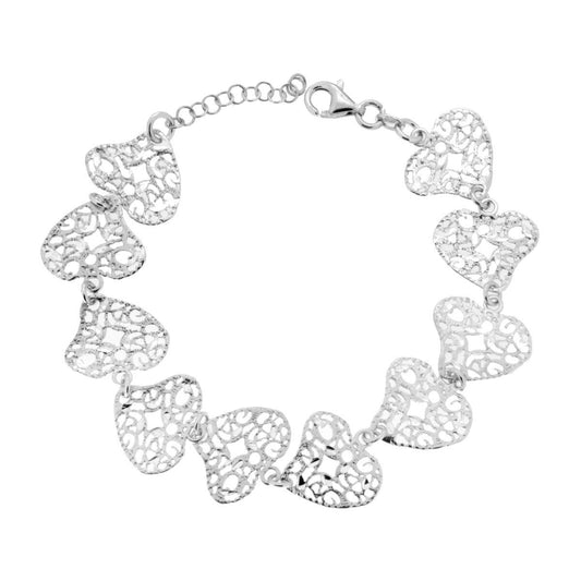 Bracciale con Cuori traforati effetto Filigrana in ARGENTO 925 Galvanica Rodio