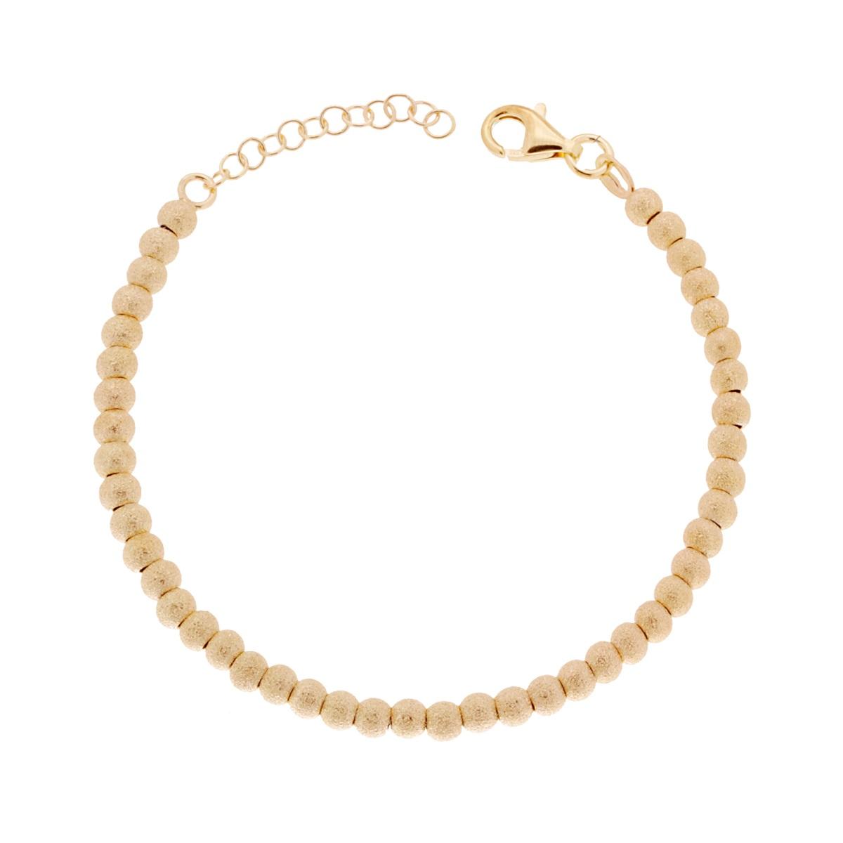 Bracciale Catena con Palline Satinate mm 4 in ARGENTO 925 Galvanica Oro