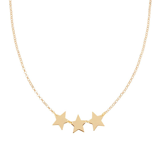 Collana Catena Rolo Diamantata con tre Stelle plain centrali in ARGENTO 925 Galvanica Oro