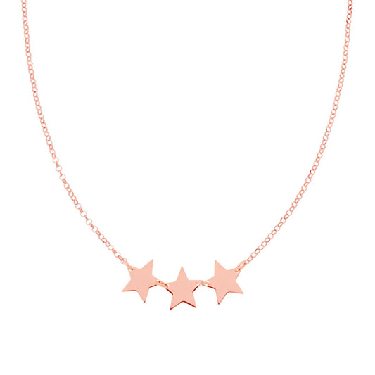 Collana Catena Rolo Diamantata con tre Stelle plain centrali in ARGENTO 925 Galvanica Rosa