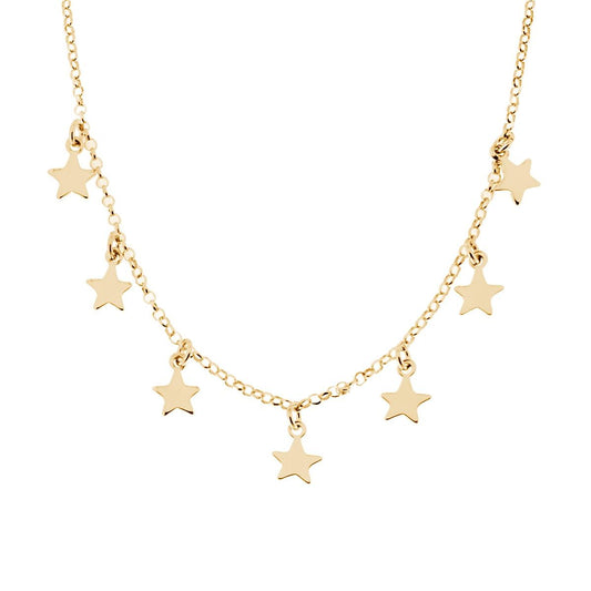 Collana Catena Rolo Diamantata con Stelle plain pendenti in ARGENTO 925 Galvanica Oro