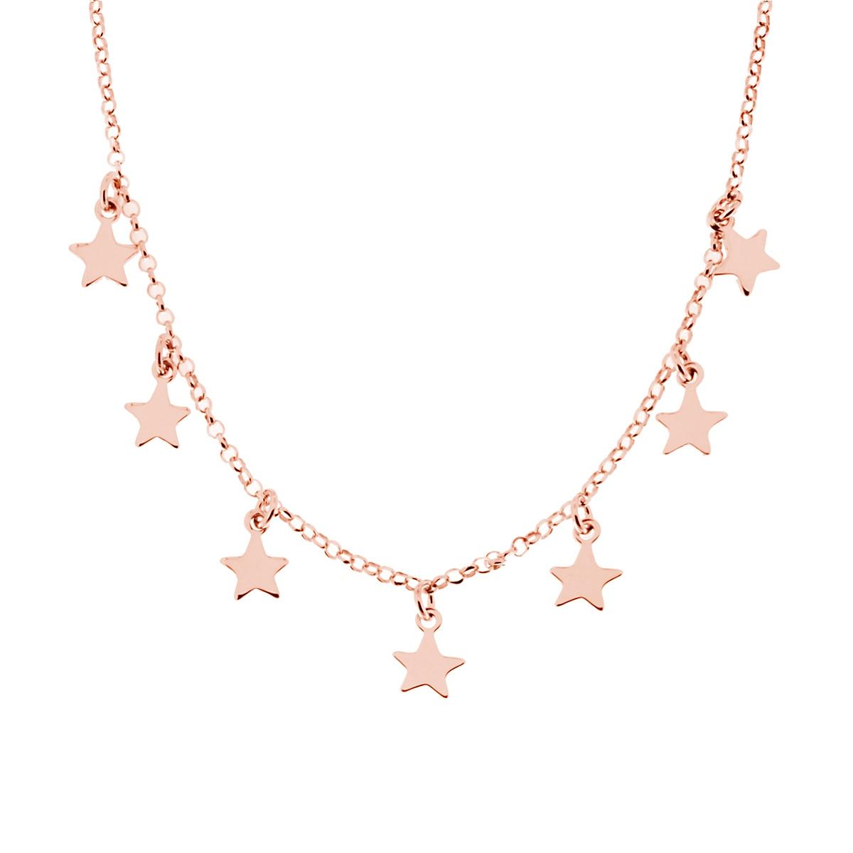 Collana Catena Rolo Diamantata con Stelle plain pendenti in ARGENTO 925 Galvanica Rosa