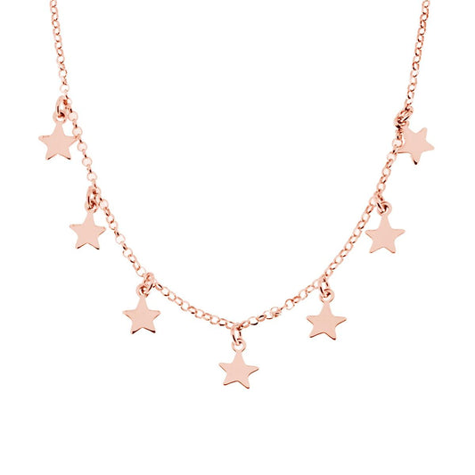 Collana Catena Rolo Diamantata con Stelle plain pendenti in ARGENTO 925 Galvanica Rosa