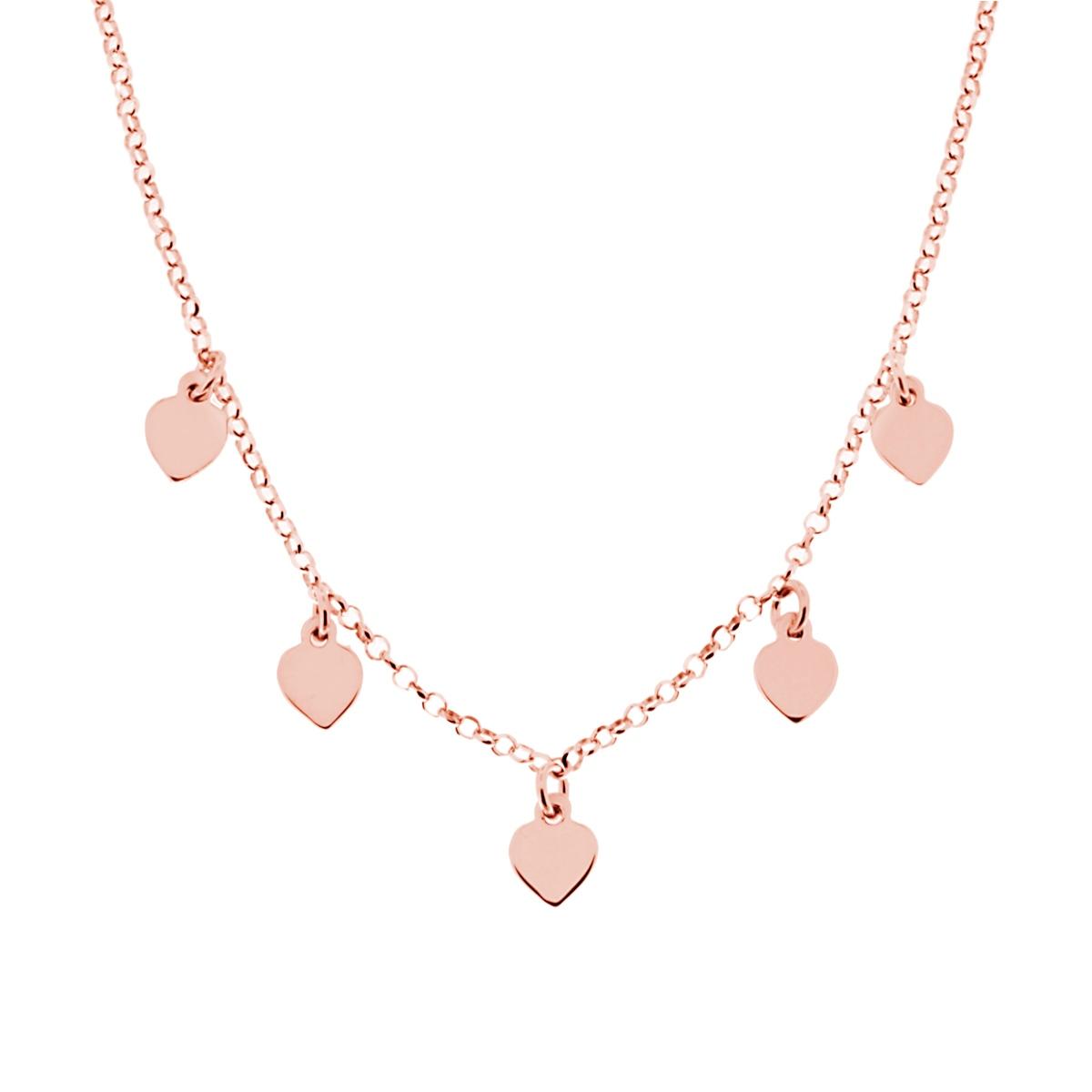 Collana Catena Rolo Diamantata con Cuori plain pendenti in ARGENTO 925 Galvanica Rosa