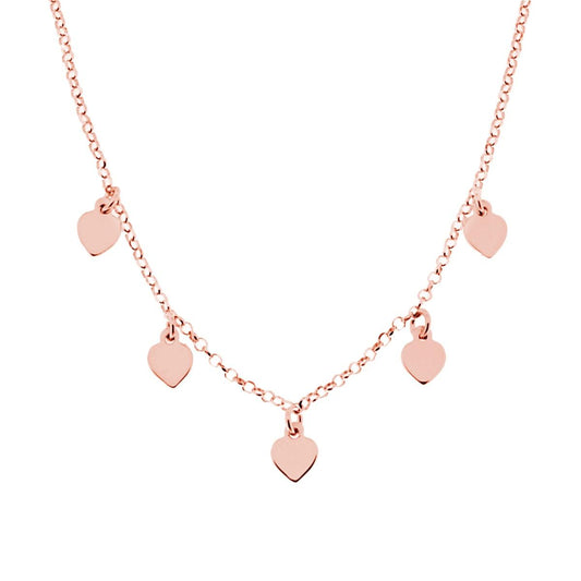 Collana Catena Rolo Diamantata con Cuori plain pendenti in ARGENTO 925 Galvanica Rosa