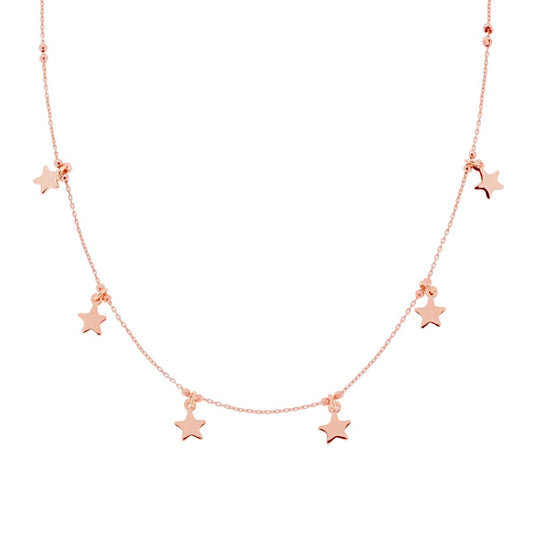 Collana Catena Forzatina con Stelle plain pendenti in ARGENTO 925 Galvanica Rosa