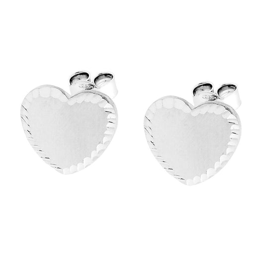 Orecchini Cuore Satinato Diamantato mm 13 in ARGENTO 925 Galvanica Rodio