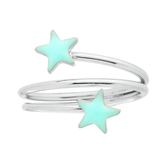Anello filo con Stelle Smalto Verde acqua in ARGENTO 925 Galvanica Rodio