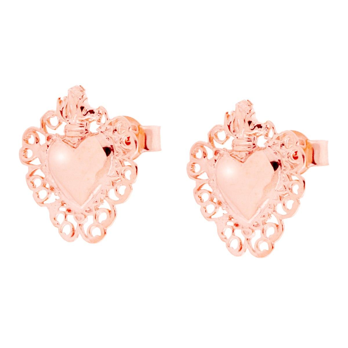 Orecchini Cuore Votivo Lucido in ARGENTO 925 Galvanica Rosa