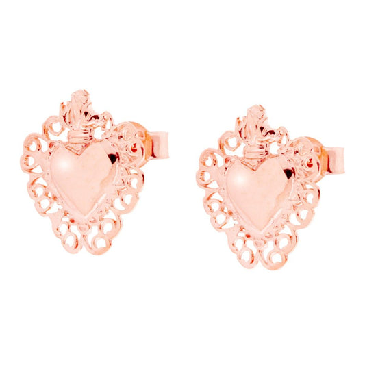 Orecchini Cuore Votivo Lucido in ARGENTO 925 Galvanica Rosa
