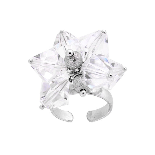Anello Con Crystal Bianco e Palline Diamantate mm 5 pendenti in ARGENTO 925 Galvanica Rodio