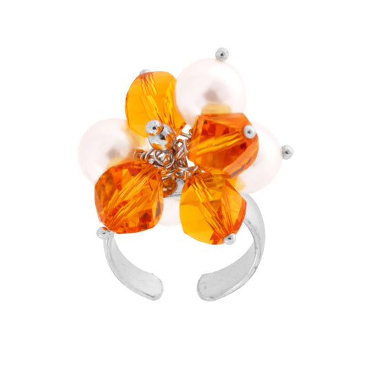 Anello con Crystal Topazio e Perle mm 8 pendenti in ARGENTO 925 Galvanica Rodio