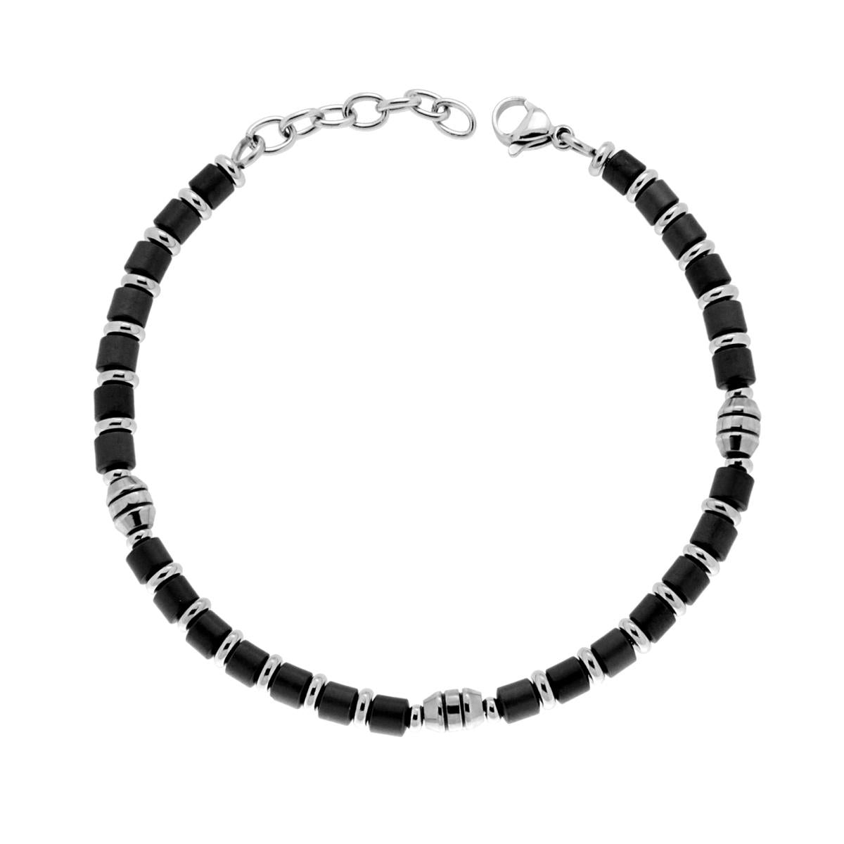 Bracciale Catena con Cilindretti Nero e accessori in ACCIAIO