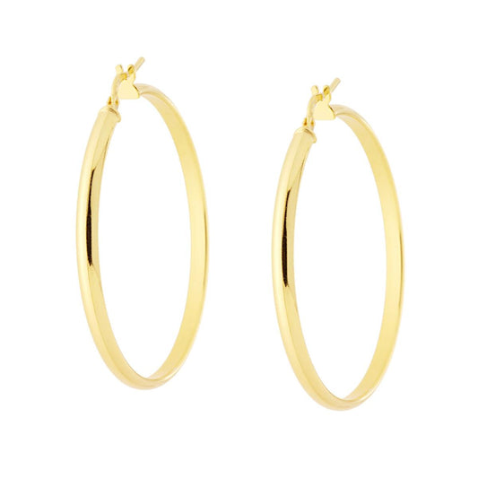 Orecchini a Cerchio mm 45 con Canna mezza tonda mm 3x1,5 in ARGENTO 925 Galvanica Oro